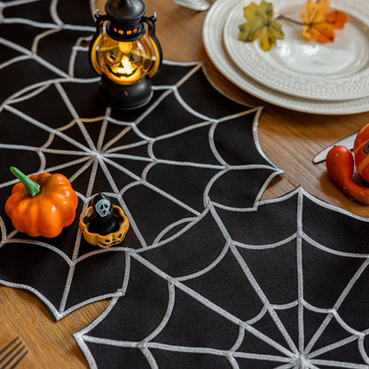 Joyfol Day Halloween Table Runner 14 x 36 Inch, Embroidered Spider Web Table Runners, Black Fireplace Mantel Scarf, Halloween Table Decorations for Parties Gothic Scary Nights