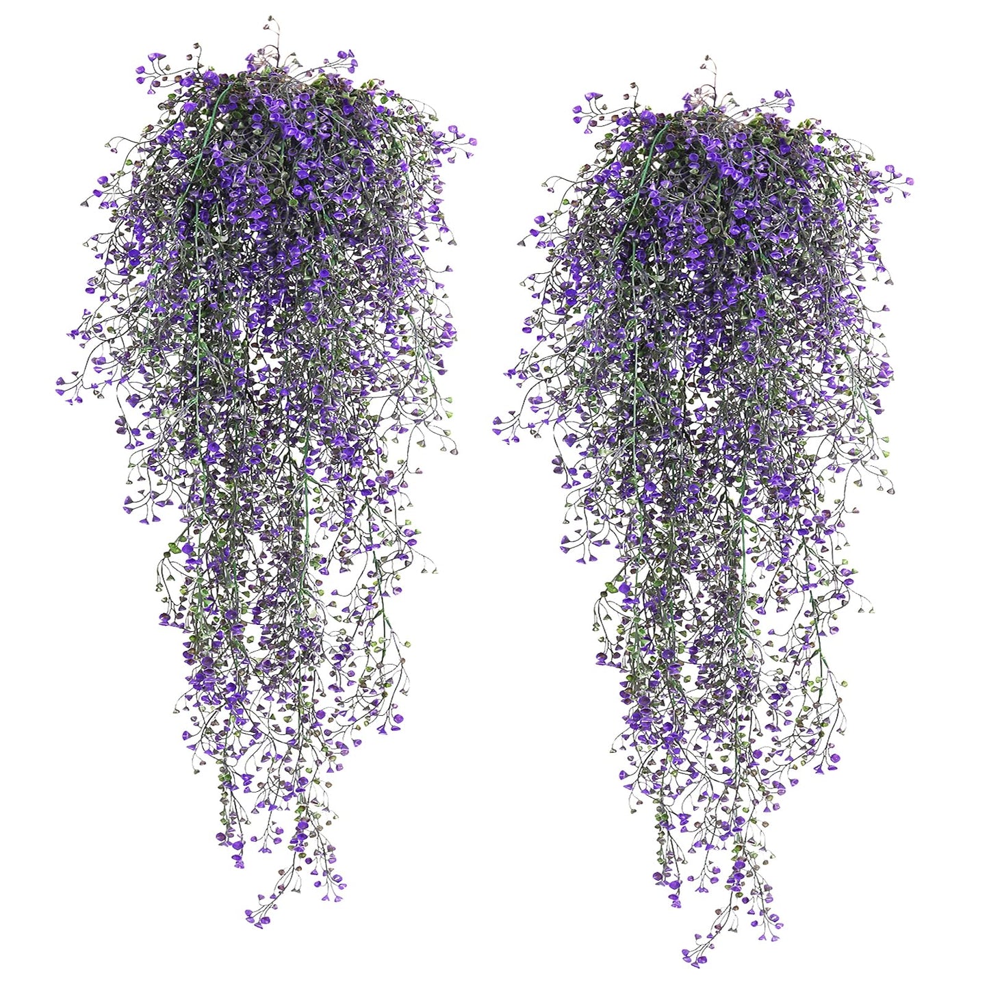 RECUTMS Artificial Vine Plants 2 Pack Fake Hanging Flower Plants Faux Ivy Vine Leaves Plastic Baby Breath Greenery UV Resistant for Home Bedroom Wall Porch Garden Wedding Decor (Purple)