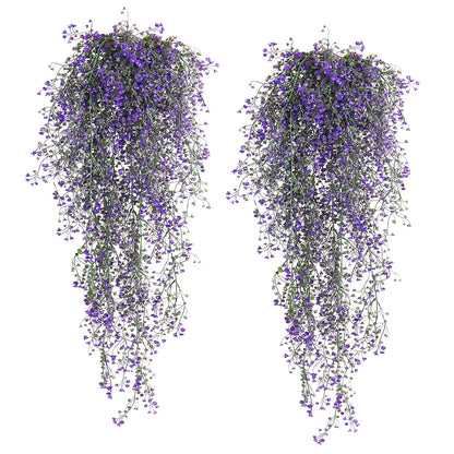 RECUTMS Artificial Vine Plants 2 Pack Fake Hanging Flower Plants Faux Ivy Vine Leaves Plastic Baby Breath Greenery UV Resistant for Home Bedroom Wall Porch Garden Wedding Decor (Purple)