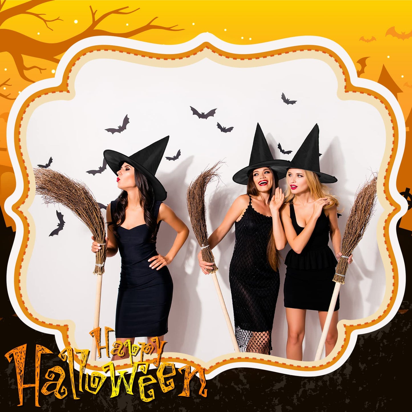 SATINIOR 12 Pcs Halloween Witch Hat Hanging Decor Floating Witch Hat with Rope Accessory and Transparent Seamless Hooks (Classic)