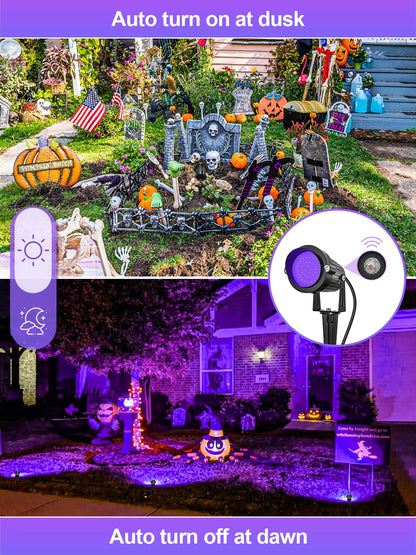 DOREIO Halloween 120V Blacklight Spotlight 15W Outdoor LED Landscape Lighting Dusk to Dawn Photocell Light Sensor with US Plug for Glow Dance Party, Body Paint, Fluorescent Poster, Neon Glow(1 Pack)