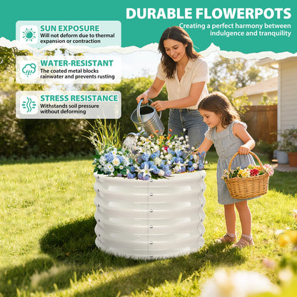 YSEJOMP 17" Tall Round Outdoor Garden Raised Garden Bed Kits-0.8MM Thick Metal Raised Planter Bed/Ground Planter Box for Variety of Flowers,Herbs,Vegetables,Trees (Cream White, 24 Dia X 16.5 inches)