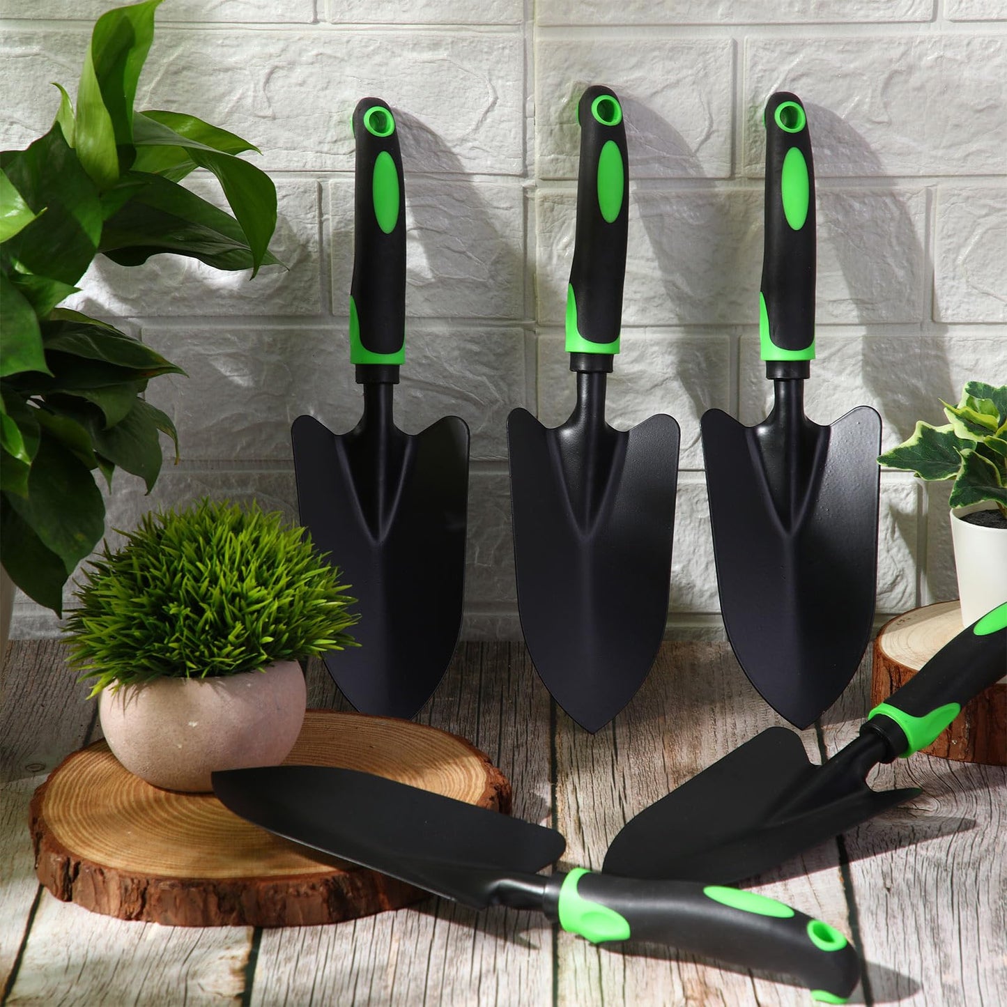 Yaocom 12 Pcs Garden Shovel Aluminum Alloy Heavy Duty Trowel Garden Tool Small Shovels for Digging Metal Hand Trowel Spade with Soft TPR Handle for Lawn Yard Farm Home Shop Planting (Green Black)