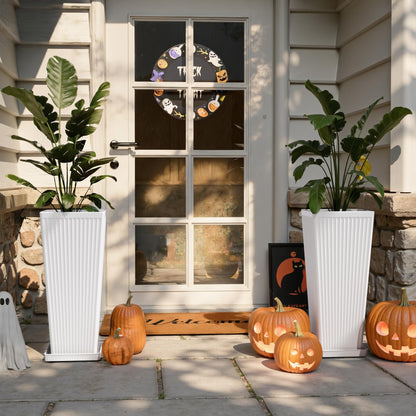 Trygoal White Square Tall Planters for Outdoor Plants Set of 2-23.6" Modern Tapered Indoor Flower Pots with Drainage Holes/Partition/Tray, Large Outdoor Planters for Porch Patio Garden Front Porch