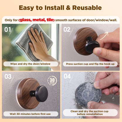 OUTXE Suction Cup Wreath Hanger, Heavy Duty Reef Hook for Front Door/Glass Window/Over Door/Outdoor, Christmas/Thanksgiving/Halloween/July 4th/Easter/Valentine/Fall/Summer/Spring (Walnut, 2-Pack)
