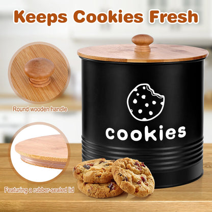 LUKMILEE Cookie Jars with Lids Airtight, Large Cookie Tins, 1.5 Gallons Cookie Jar for Kitchen Counter Decorative, Farmhouse, Christmas, Mother's Day Gift Cookie Storage Containers (Black)