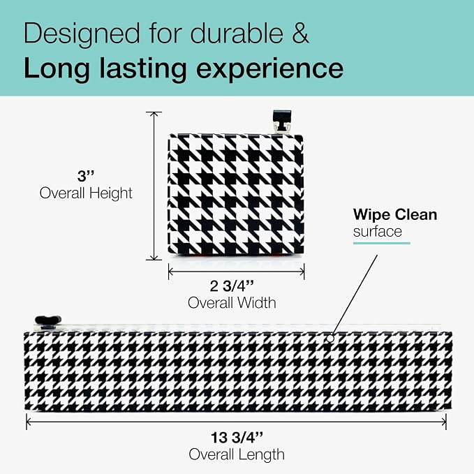 Chicwrap Houndstooth Refillable Plastic Wrap Dispenser - One 12" x 250' Roll of Professional Grade Plastic Wrap - BPA Free and Kosher Certified - Reusable Dispenser w/Slide Cutter