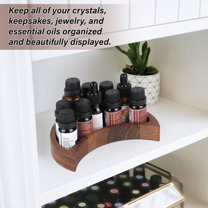 Curawood Crescent Moon Tray - Showcase Your Gems, Healing Stones & Treasures - 6"x3" Wooden Crystal Display Tray, Crystal Holder for Stones Display Shelf, Gemstone Rock Holder Charging Bowl, Walnut, S