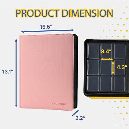 9-Pocket Toploader Binder, Clovecat Premium Card Book, Holds 252 Trading Card with 20 Removable Top-loader Sleeves, PU Card Holder Folders,Card Album for MTG, TCG, Yugioh, Game & Sports Cards (Pink)