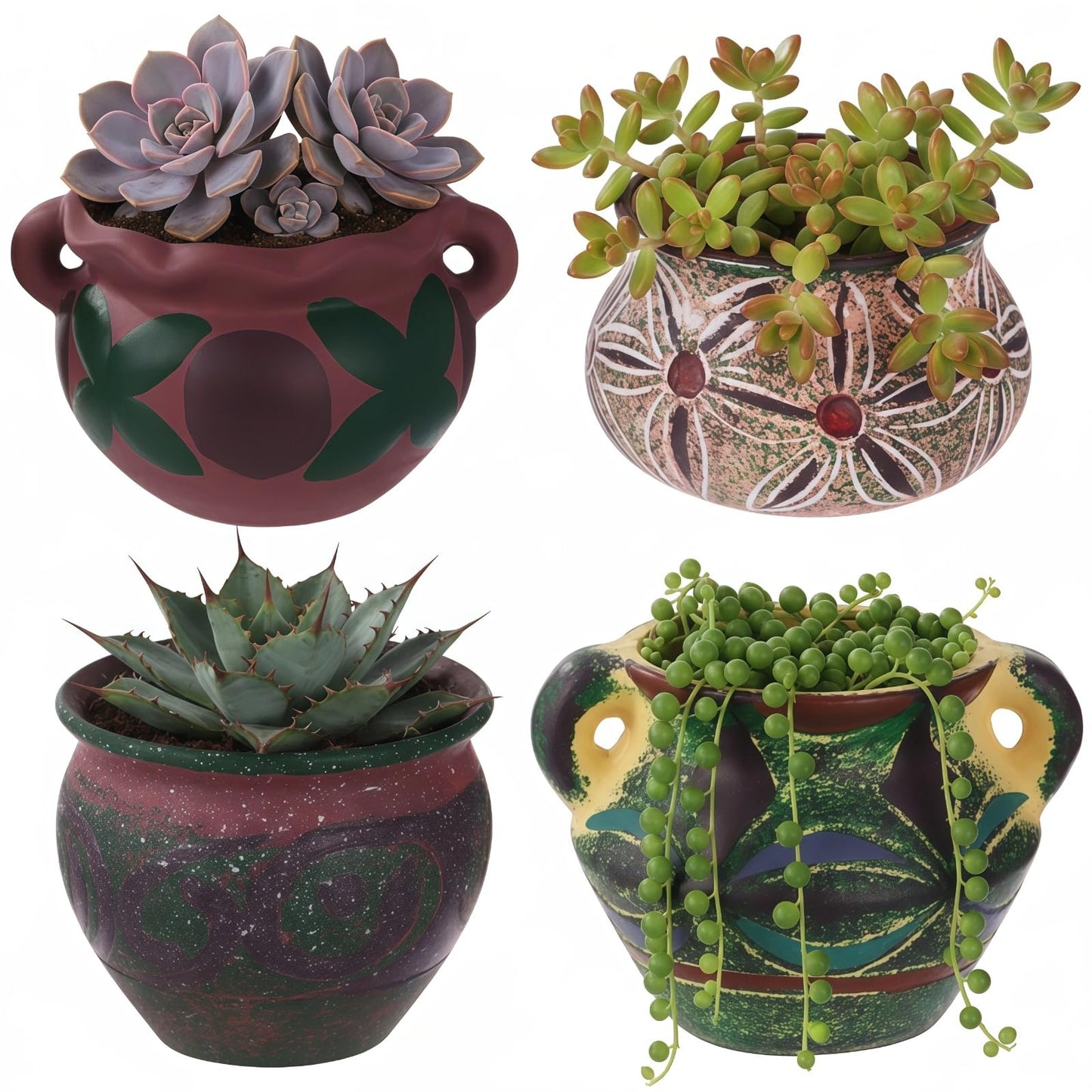 DORMIYA 4 Pcs Ceramic Plant Pots, 5.1/4 / 5.2/3.9 in Small Succulent Pots with Drainage Hole, Decorative Flower Pots, Bohemian Style Indoor Pots Set for Home Decor