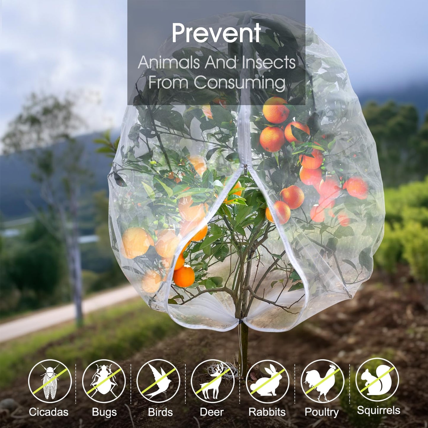 Fruit Tree Netting, RIFNY 3.3 x 2.6 FT Blueberry Bush Netting Cover with Zipper Drawstring, Outdoor Mosquito Net Garden Netting Cover Protector Plant from Birds Cicadas Animals Insect (2 PCS, White)