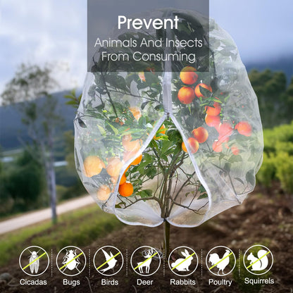 Fruit Tree Netting, RIFNY 3.3 x 2.6 FT Blueberry Bush Netting Cover with Zipper Drawstring, Outdoor Mosquito Net Garden Netting Cover Protector Plant from Birds Cicadas Animals Insect (2 PCS, White)