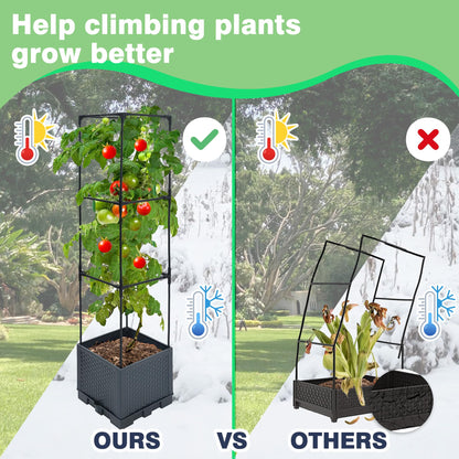 Sumloty 2 Pack Raised Garden Bed Planter Box with Trellis, 44" Self Watering Tomato Planter Box for Climbing Vegetable Flowers and Plants, Tomato Pot for Indoor Outdoor Patio Garden Planter Use