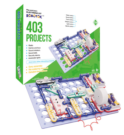 STEM Electronics Circuit Kit for Kids, Over 403 Projects, DIY Electronic Building Blocks, Science Experiment Kit, Educational Toy for Ages 8+ (Mixed Color, 403)