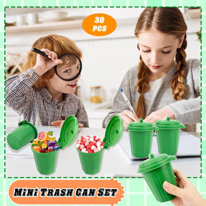 Swakuta 30 Pack Mini Green Trash Can Small Desktop Trash Can Miniature Garbage Bin with Lids Cute Miniature Garbage Cans for Pen Holder Desk Organizer Birthday Supplies Home School