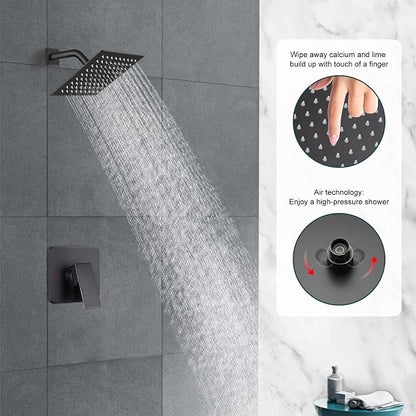 Heyalan Shower Faucet Set with Valve, Bathroom Rainfall Shower System, Wall Mount Single Handle Shower Trim Kit, Rainfall Fixed Shower Head, 8 Inch Square Shower Head,Oil Rubbed Bronze