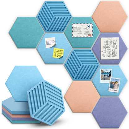 Hexagon Large Cork Bulletin Board Tiles, Peel and Stick Felt Wall Panels for Vision, Message Center, Picture and Prayer Board for Office, Dorm, Room and Desk Decor(Coastal Haze)
