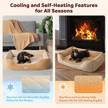 Cooling Orthopedic Dog Bed Medium Size Dogs - Memory Foam for Joint Pain & Arthritis, Comfort Pet Bed w/Washable Removable Cover & Waterproof Liner, Dog Couch w/Raised Bolster & Non-Slip Base