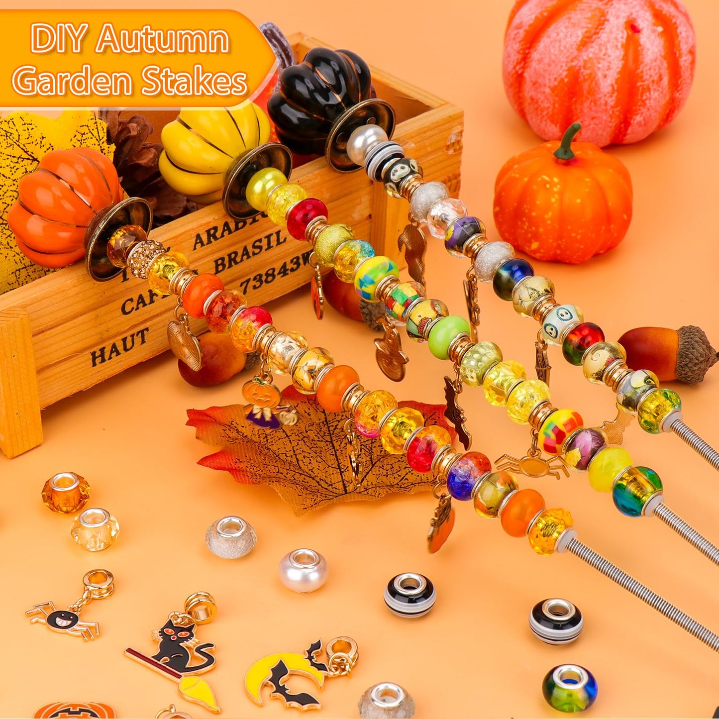 Hysagtek Halloween Fall Decorative Garden Stakes, Set of 6 Fall Metal Yard Stakes with Pumpkins, Happy Halloween Autumn Fall Outdoor Decorations