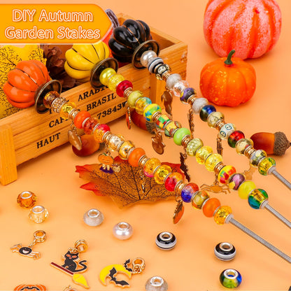 Hysagtek Halloween Fall Decorative Garden Stakes, Set of 6 Fall Metal Yard Stakes with Pumpkins, Happy Halloween Autumn Fall Outdoor Decorations