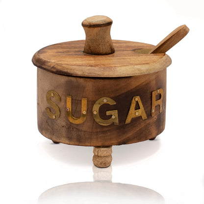 Decorative Rustic Wooden Sugar Bowl With Lid Wide Mouth Candy Treat Jar Spice Jar Holder Condiment Nuts Serving Bowl Pot Salt Spice Herb Loose Leaf Tea Storage Container Novelty Home & Kitchen
