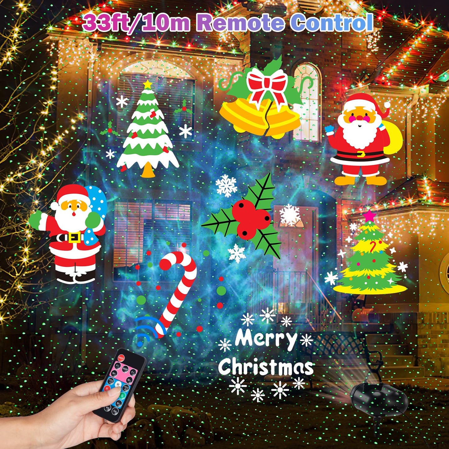 HAKUTA Halloween Christmas Laser Projector Lights 3-in-1 Wave Ocean Effect LED Projector with 10 Slides/80 HD Patterns for Christmas, New Year, Birthday, Halloween, Thanksgiving Décor