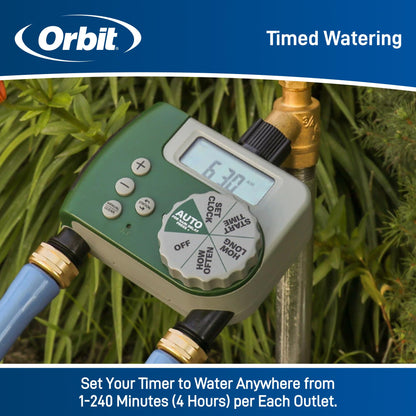 Orbit Programmable Digital Hose Watering Timer - 2 Outlet - Battery Powered - with LCD Screen - Built-in Rain Delay - Water-Resistant - 58910