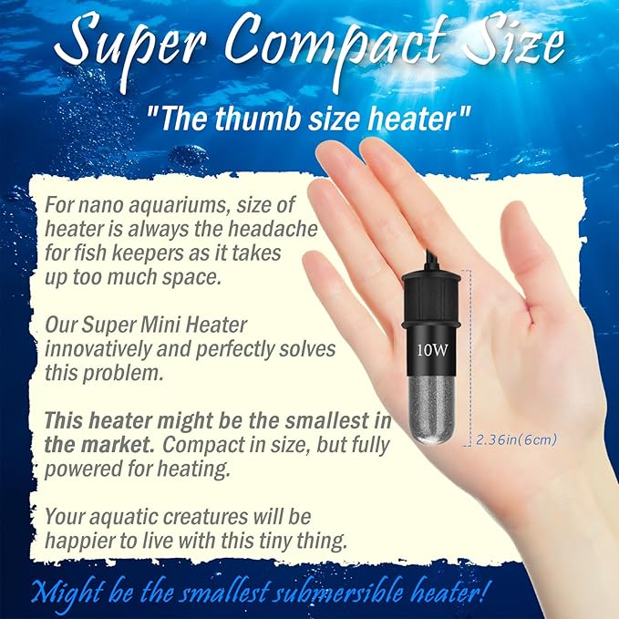 30W Mini Aquarium Heater for 4-6 Gallon Tanks | Submersible Fish Tank Heater with Digital Thermostat, Dry-Run & Overheat Protection, Memory Function