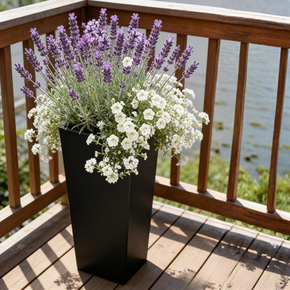 GreenShip 27" Tall Planters, Set of 2 – Black Outdoor Planter for Front Porch & Tall Plants, Weather-Resistant, with Drainage Hole & Rubber Plug (No Plants Included) (Black-2pcs)