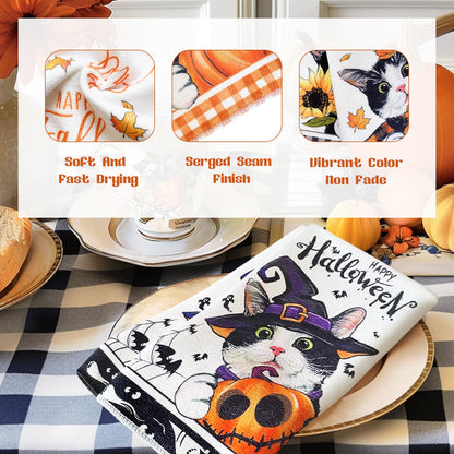 maiiooliwe 8 Pcs Cute Cat Kitchen Towels Seasonal Holiday Dish Towels for Kitchen, Spring Summer Fall Winter Absorbent Dishcloths Halloween Christmas Holiday Decoration Hand Towels