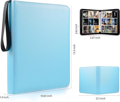 WOT I Trading Card Binder, 900 Pockets Baseball Card Binder Sleeves with Zipper, Double Sided Pockets Card Holder Carry Card Case for Baseball Card, Football Card(Light Blue), WO-CB-9-8