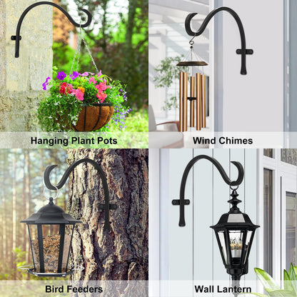 12 Inch Heavy Duty Plant Hanger Wall Hook 2 Pack - Black Iron Hanging Plant Bracket Holds 44 lbs - Rust Resistant Indoor Outdoor Hooks for Bird Feeders Lanterns Wind Chimes Hanging Baskets with Screws