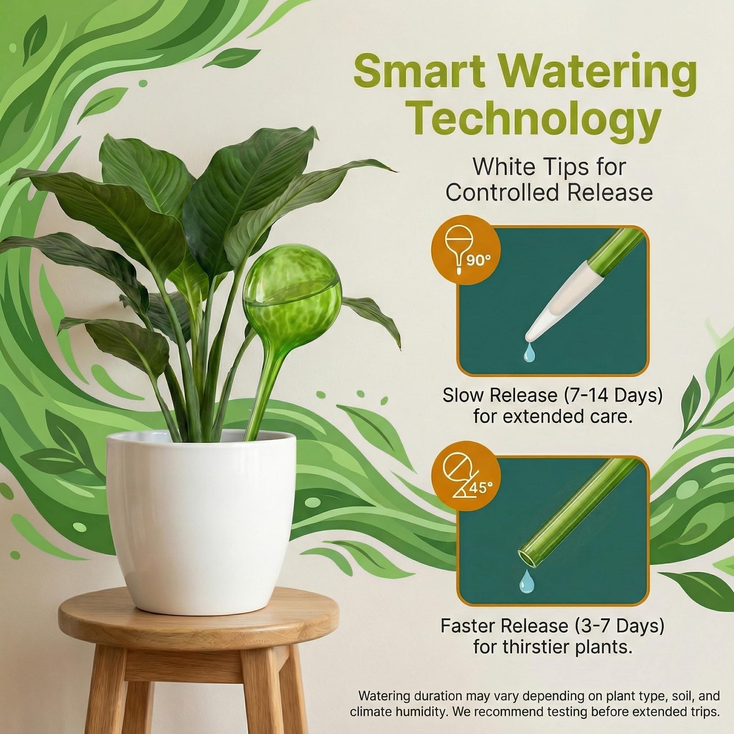 Little Green Leaf Automatic Plant Watering Globes Self Watering Planter Inserts (Set of 6) | Hands Free Multicolor Glass Bulbs | Planter Spikes to Support Indoor & Outdoor Plant Health (350ml)