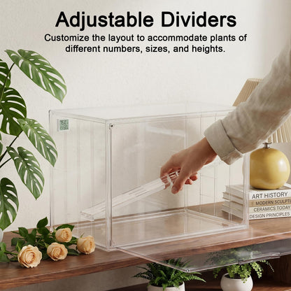 QCQHDU Clear Mini Indoor Greenhouse with Magnetic Door, Grow Light and Hygrometer, 15-Pack 2 Inch Mini Self Watering Pots