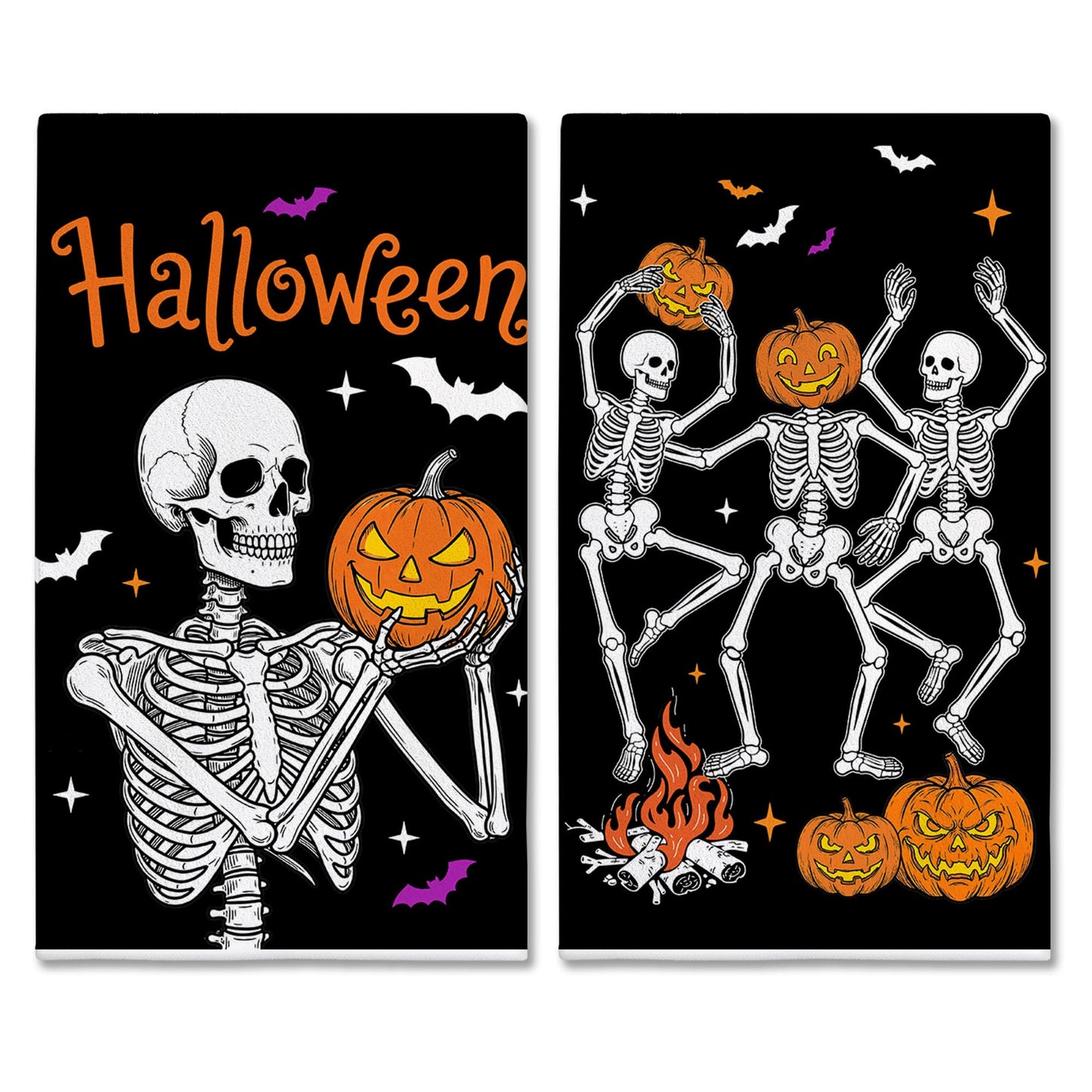 Hexagram Halloween Kitchen Towels, Skeleton Decor, Halloween Hand Towels
