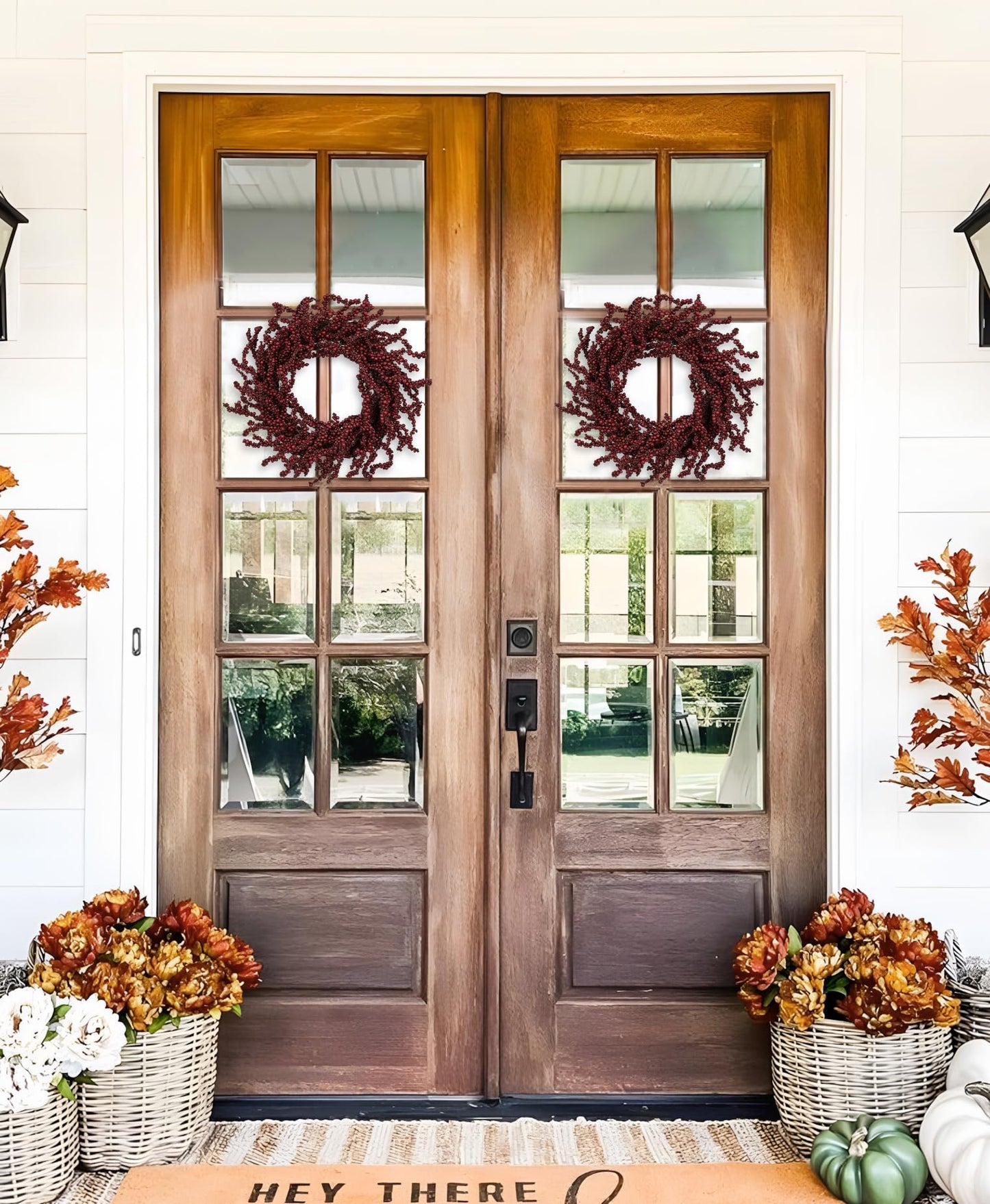 Briful 2 Pack Fall Berry Wreaths 12in Artificial Burgundy Foam Berry Wreath for Front Door Small Outdoor Fall Wreath for Autumn Home Wall Mantle Porch Thanksgiving Halloween Decor