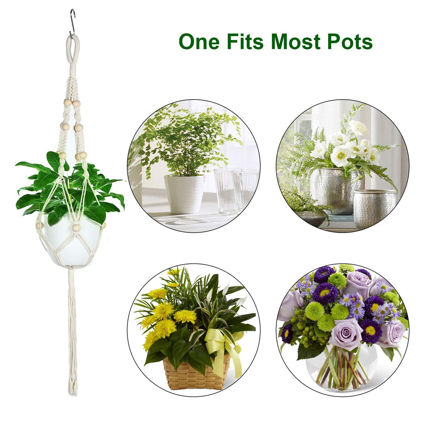 6 Pieces Macrame Plant Hangers with 6 Hooks, Different Tiers, Handmade Rope Hanging Planters Set Flower Pots Holder Stand Hanging Plant Holder for Indoor Outdoor Boho Home Decor (Creamy White)
