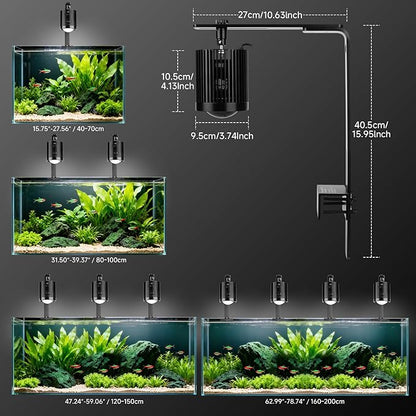 fishkeeper Clip On Aquarium Light, 24/7 Fish Tank Light with Timer, DIY 3 Colors & 10 Brightness Full Spectrum Aquarium LED Lights with Adjustable Metal Clamp for Freshwater Plants Fish Tanks (80W)