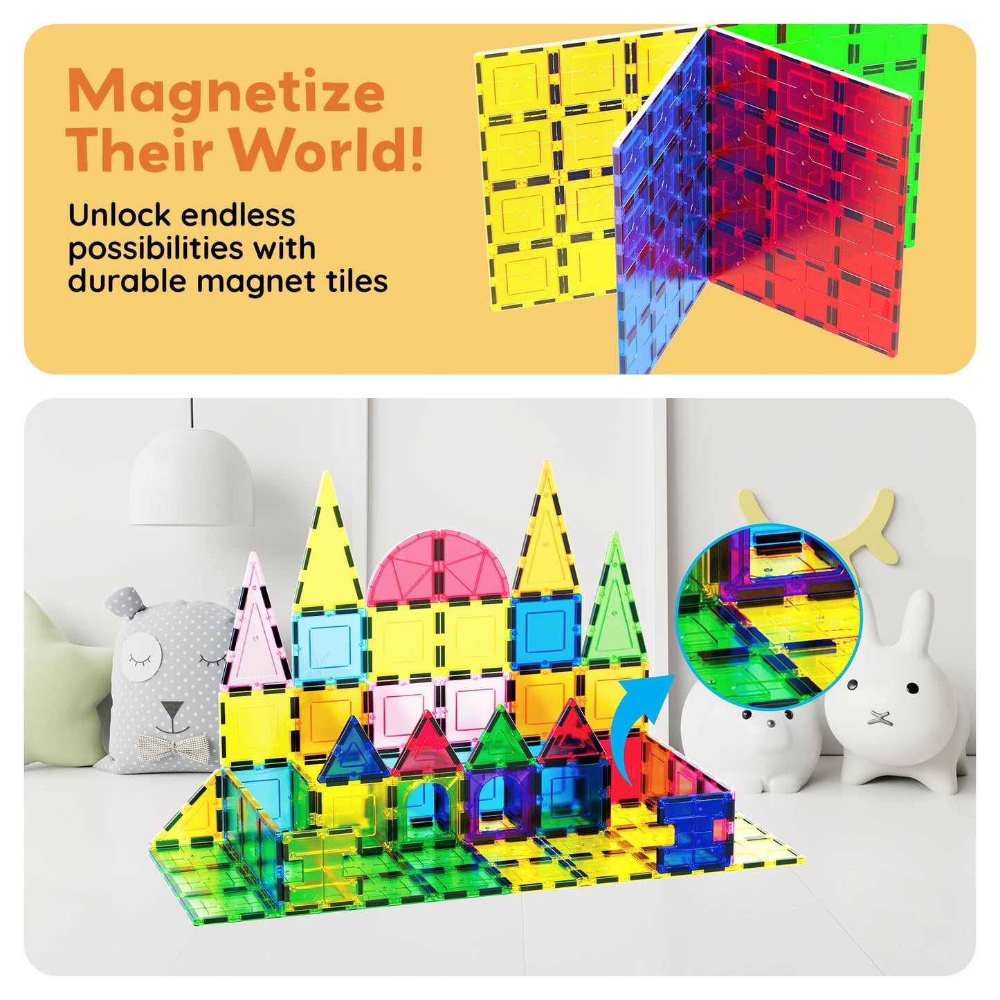 PicassoTiles Magnetic Building Block Tiles Supersize Stabilizer Base Toy Large Size Magnet Tile Plate Jumbo XL Add On Durable Foundation Compatible Education Construction STEM Learning Stacking Set