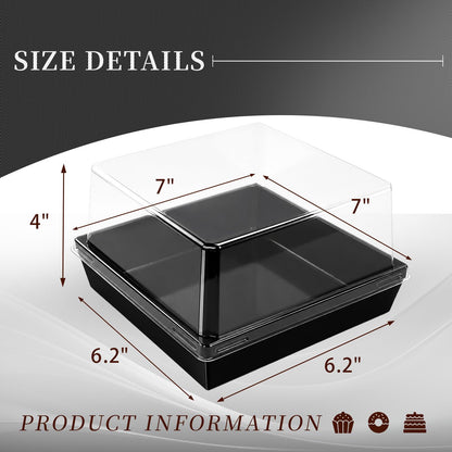 DeziWood 7 x 7 x 4 Inches Paper Cake Boxes with Clear Lids, 50 Pack Black Large Charcuterie Square Food Containers, Halloween Day Disposable Bakery Boxes for 4-6 Inch Bundt Cake, Pie, Dessert