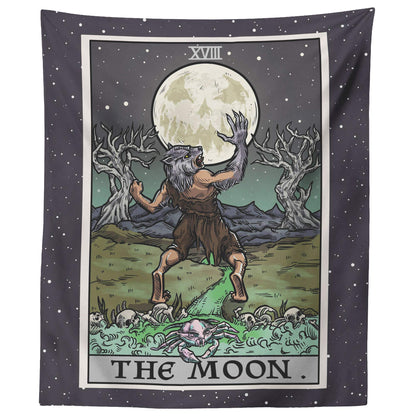 The Moon Tarot Card Tapestry - Werewolf - Gothic Halloween Home Decor Wall Hanging (60" x 50")