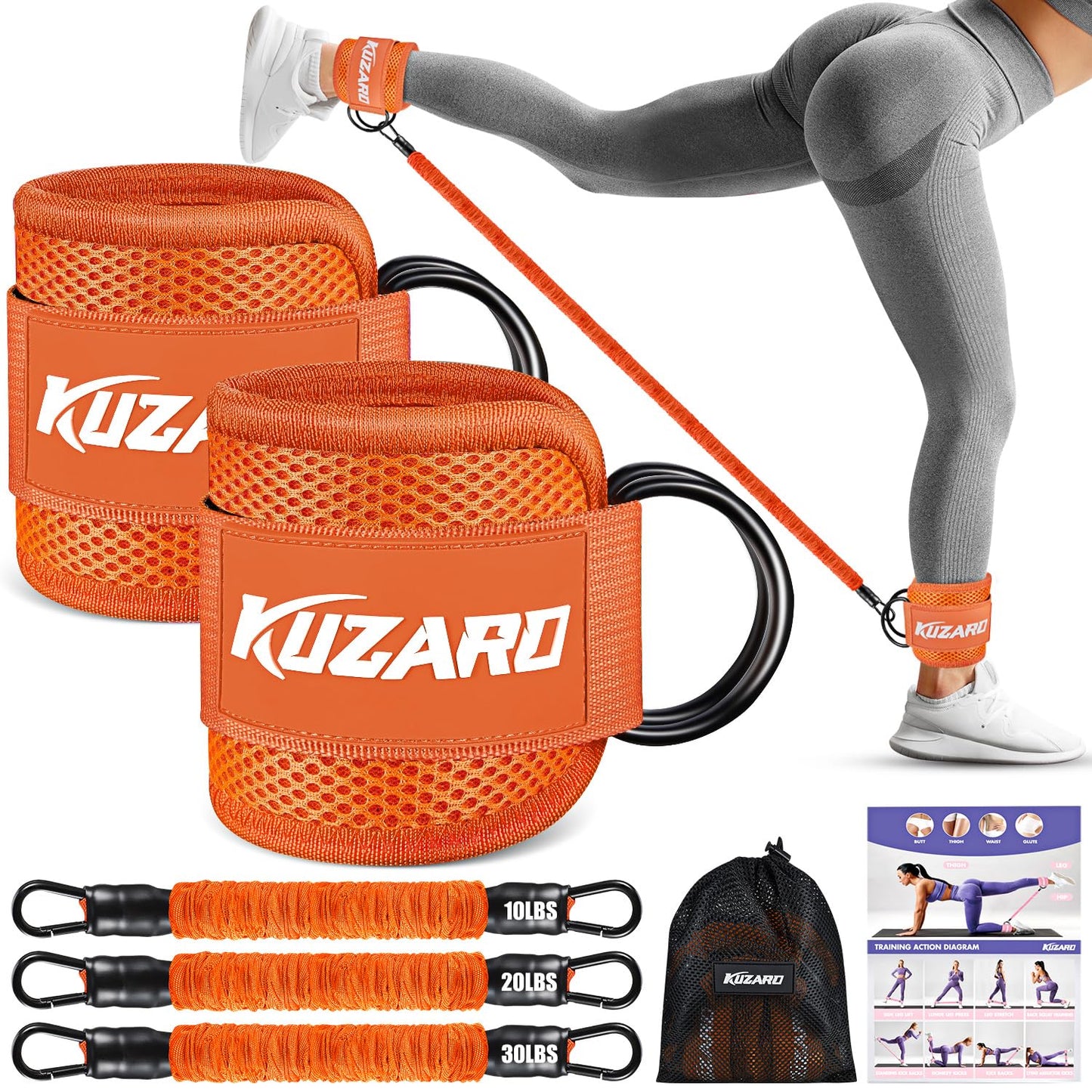 Ankle Resistance Bands with Cuffs, Ankle Weights Bands for Working Out, Women Leg and Glutes Workout Equipment, Exercise Bands for Kickbacks, Butt and Booty Trainer, Home Gym Fitness Equipment