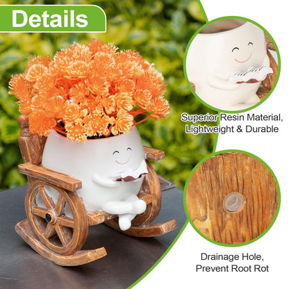 MUZZIOU Smiley Face Planter Pots, Cute Rocking Chair Pot for Plants, Funny Flower Pot for Succulents with Drainage Hole Indoor & Outdoor, Gift Ideal for Lover Mother Grandma Friends(Rocking Chair Pot)