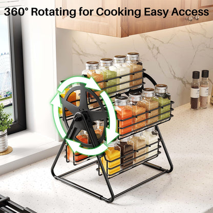 SNTD Rotating Spice Rack Organizer for Large Cabinets Kitchen Countertop with Thicken Spice Jars and Labels, Spinning Like Ferris-Wheel, Metal (M)