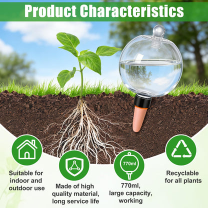 26 oz Extra Large Plant Self Watering Globes Top Fill - Upgraded Plastic Water Bulbs, Slow Release Terracotta Self Watering Planter Insert, Plant Watering Devices System, Water Spikes Stakes, 2 Pack