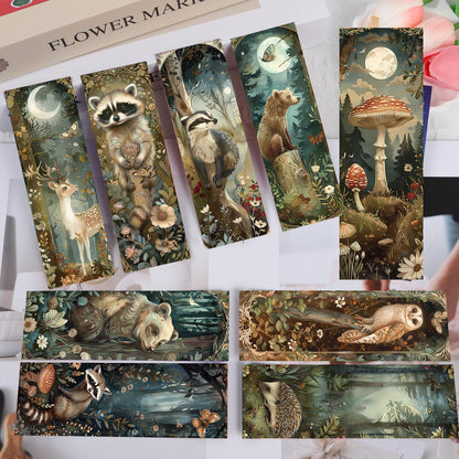 Cosmisun Woodland Animal Bookmarks Gifts - 100 Pcs Fantasy Forest Animal Bookmark Paper Mushroom Raccoons Flower Book Mark Page Clips Gifts for Women Men Book Lovers Students Teachers Bookish Reading