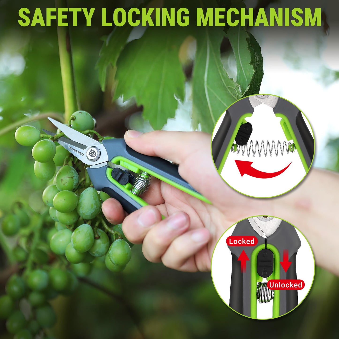WORKPRO Garden Pruning Shears 2 Pack, 8.5" Bypass Pruning Shears and 6.25" Straight Garden Flower cissors, Garden Clippers Hand Tools for Cutting Flowers, Trimming Plants, Picking Fruits