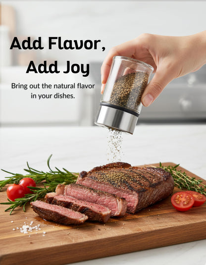 Stainless Steel Salt and Pepper Shaker with Adjustable Sprinkler Lid, Precision-Crafted Glass Salt Dispenser for Kosher Salt, Pepper, Kitchen Spices, Herbs, Coffee, Protein Powder and Baking
