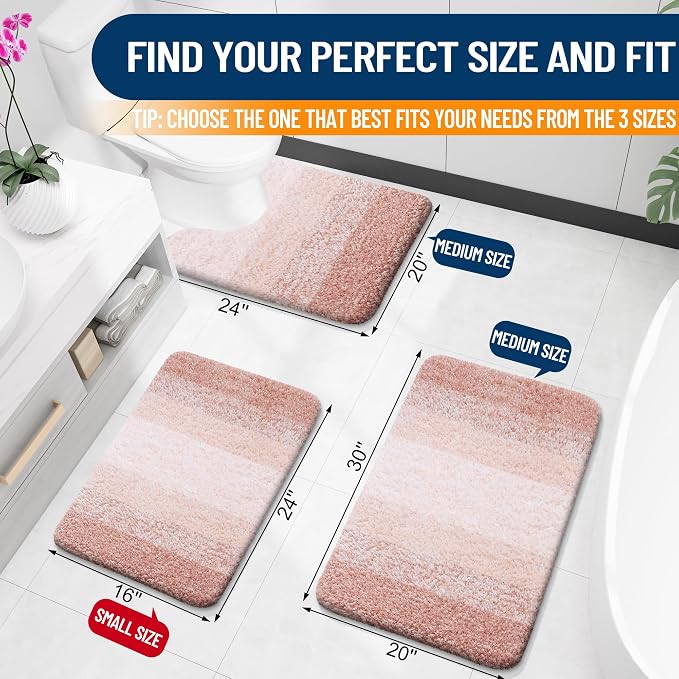 OLANLY Bathroom Runner Rugs Mat 59x20, Extra Soft Absorbent Microfiber Bath Rugs, Rubber Backing, Quick Dry, Washable Long Bath Mats for Bathroom Floor, Tub and Shower, Home Decor Accessories, Peach
