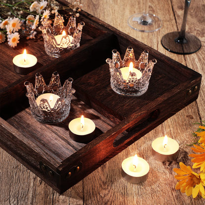EBOOT 48 Pcs Crown Tealight Candle Holders Glass Clear Votive Holders Tealight Crystal Votive Candle Stand for Wedding Valentines Day Table Centerpieces Home Decor(Clear)